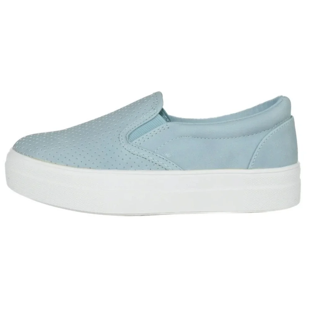 Women Slip on Platform Sneakers Blue Faux Leather Cushioned Flats Size 6.5